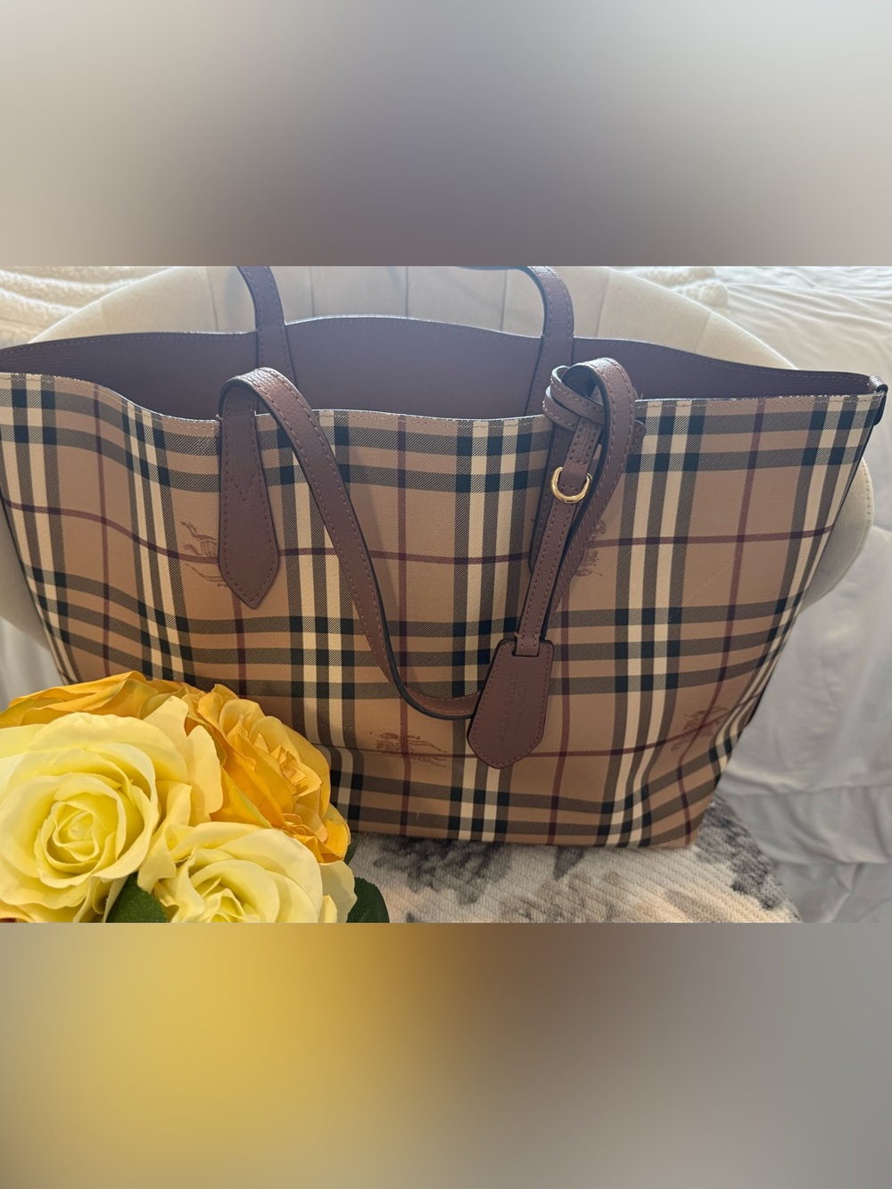 Classic Burberry Reversible tote(  Plaid & reversible to Mauve tote.